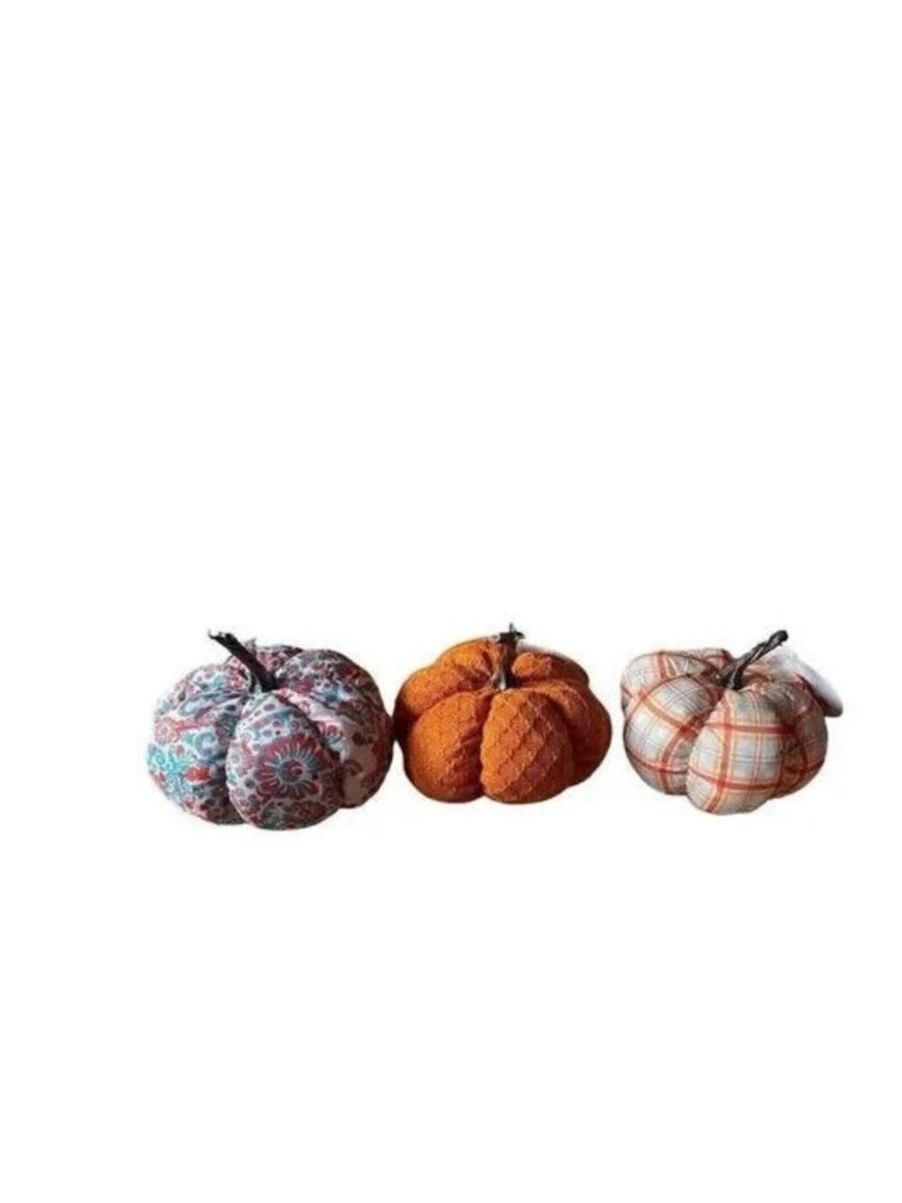 Fall Pumpkins Fabric Stuffed Decor Set Of 3 Multicolor 6" X 7"